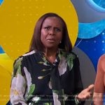 Deborah’s black floral tie neck blouse and pencil skirt on Good Morning America