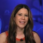 Deirdre’s brown contrast trim ribbed dress on NBC News Daily
