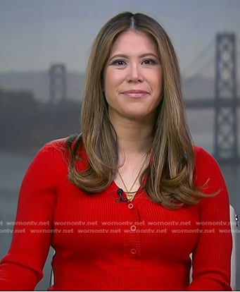 Deirdre's red ribbed sweater dress on NBC News Daily