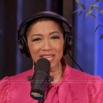 Deja Vu’s pink satin tie neck blouse on Live with Kelly and Mark