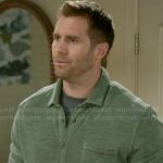 Derek’s green button down shirt on Beyond the Gates