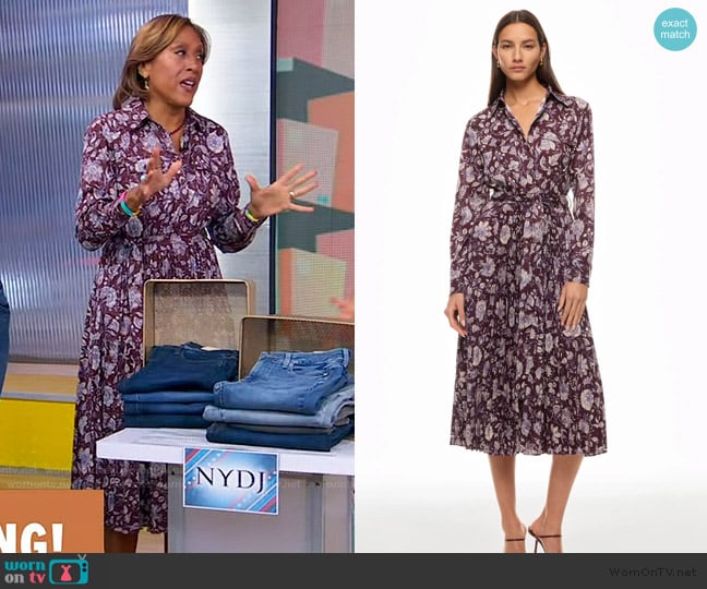 Derek Lam 10 Crosby x RTR Pleated Midi Shirt Dress worn by Robin Roberts on Good Morning America