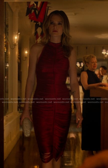 Devon red halter neck dress on Sirens