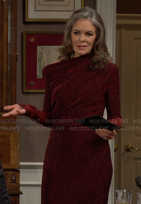 Diane's red sequin long sleeve dress on The Young and the Restless