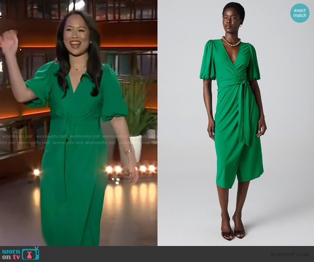 Ana Huang’s green wrap dress on The Kelly Clarkson Show