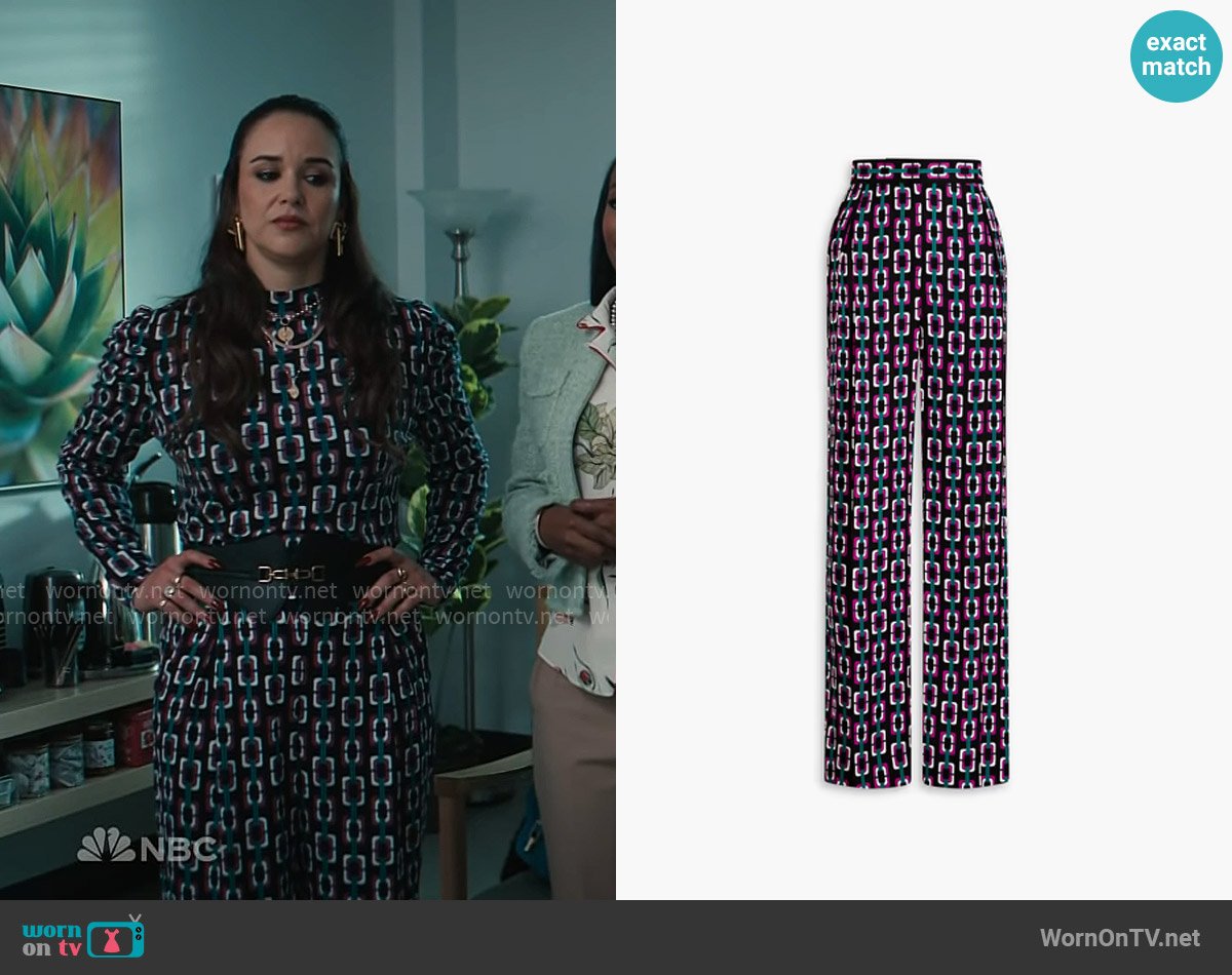 Diane von Furstenberg Brianna Pants worn by Birdie (Melissa Fumero) on Grosse Pointe Garden Society