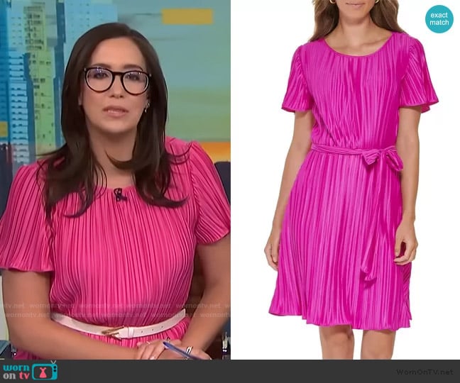 DKNY Jersey Pleated Cocktail Dress in Flamingo worn by Savannah Sellers on NBC News Daily