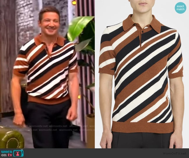Dolce and Gabbana Diagonal Striped Knit Polo Shirt worn by Jeremy Renner on The View