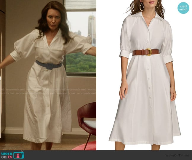 Donna Karan Belted A Line Midi Satin Dress worn by Charlotte York (Kristin Davis) on And Just Like That