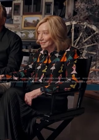 Doris Kearns Goodwin’s black printed shirt on Good Morning America