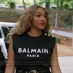Drew black Balmain top and skirt on The Real Housewives of Atlanta