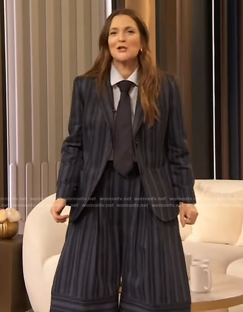 Drew's striped jacket and pants on The Drew Barrymore Show