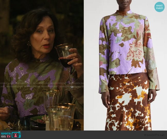 Dries Van Noten Capi Sequin Floral Top worn by Clea Duplessis (Isabelle Candelier) on Etoile