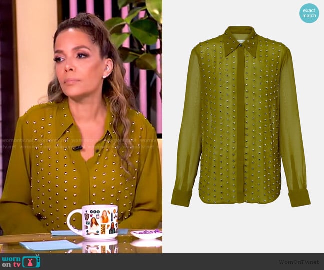 Dries van Noten Chowy studded semi-sheer shirt worn by Sunny Hostin on The View
