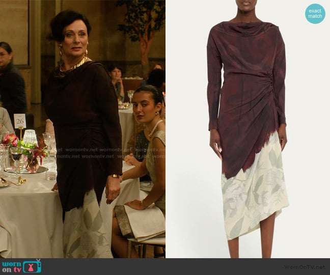 Dries Van Noten Didi Cowl-Neck Ruched Silk Midi Dress worn by Clea Duplessis (Isabelle Candelier) on Etoile