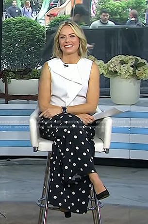 Dylan's white ruffle top and black polka dot pants on Today