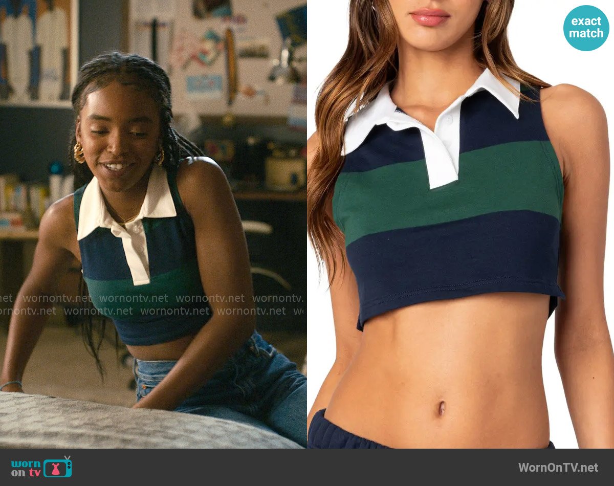 Edikted Country Club Stripe Sleeveless Crop Top worn by Keisha Clark (Lovie Simone) on Forever