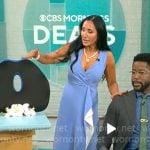 Elizabeth Werner’s blue and white midi dress on CBS Mornings
