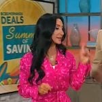 Elizabeth Werner’s pink floral wrap dress on CBS Mornings
