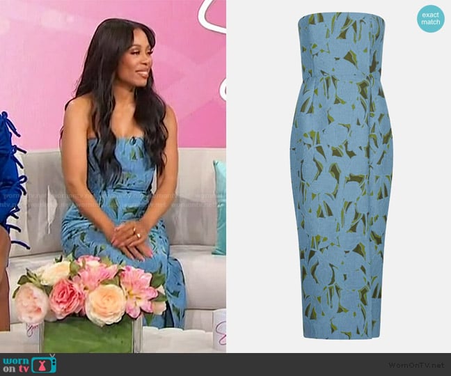 Emilia Wickstead Imara Dress in Cloud Blue and Khaki worn by Karen Pittman on Sherri