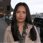 Emilie’s black floral blouse and beige jacket on Today