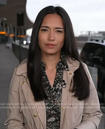 Emilie's black floral blouse and beige jacket on Today