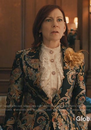 Elsbeth’s black metallic paisley print blazer on Elsbeth