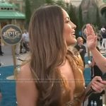 Emily’s gold flroal print plunging gown on Access Hollywood