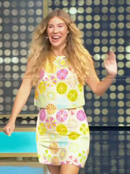 Emily Henry’s floral print top and skirt on Tamron Hall Show