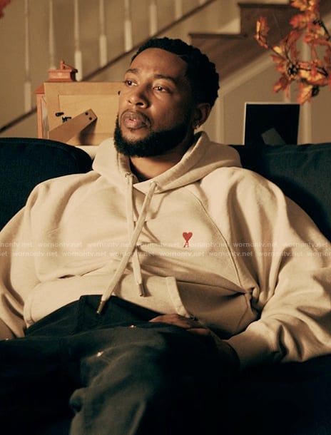 Emmett's beige hoodie on The Chi