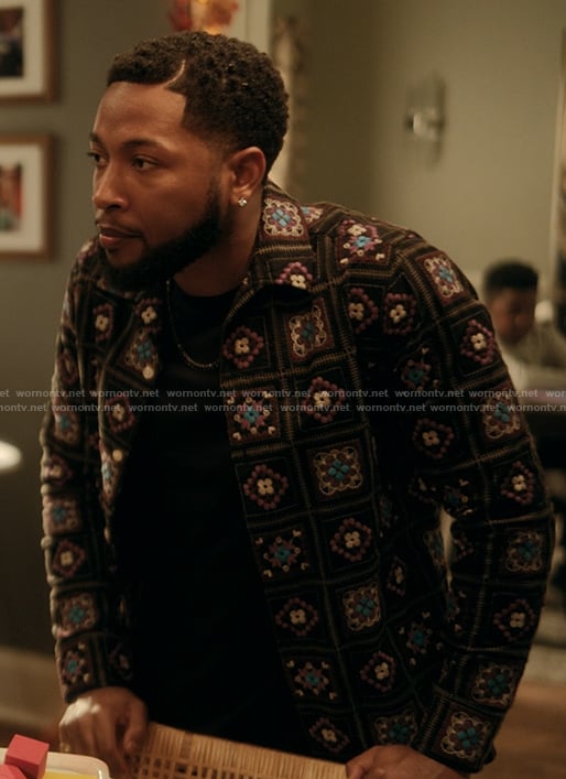 Emmett's crochet knit jacket on The Chi