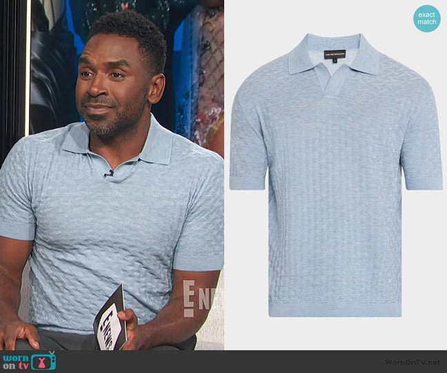 Emporio Armani Wool Johnny Collar Short-Sleeve Polo Sweater worn by Justin Sylvester on E! News