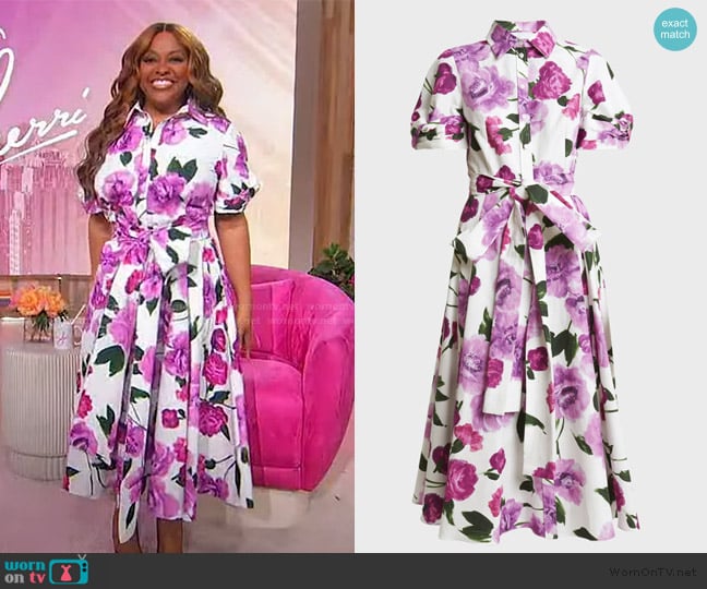 Erdem Belted Floral Cotton Short-Sleeve Midi Shirtdress worn by Sherri Shepherd on Sherri