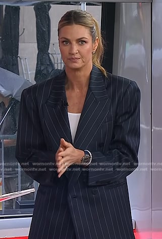 Erin Andrews' navy pinstripe blazer and pants on Today