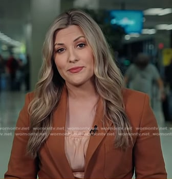 Erin McLaughlin's brown patch pocket blazer and pants on Today