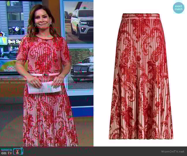 Etro Paisley-print Pleated Midi Skirt worn by Rebecca Jarvis on Good Morning America
