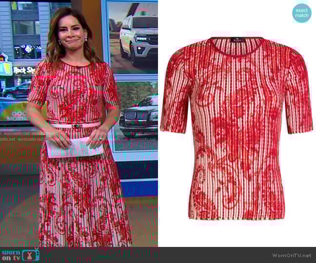 Etro Paisley-print Ribbed Top worn by Rebecca Jarvis on Good Morning America