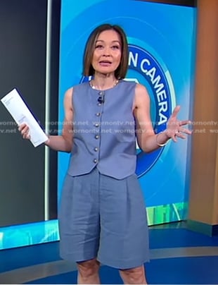 Eva's blue vest and shorts on Good Morning America