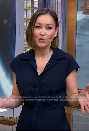 Eva's navy short sleeve shirtdress on Good Morning America