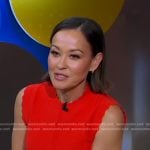 Eva’s red scalloped knit top on Good Morning America