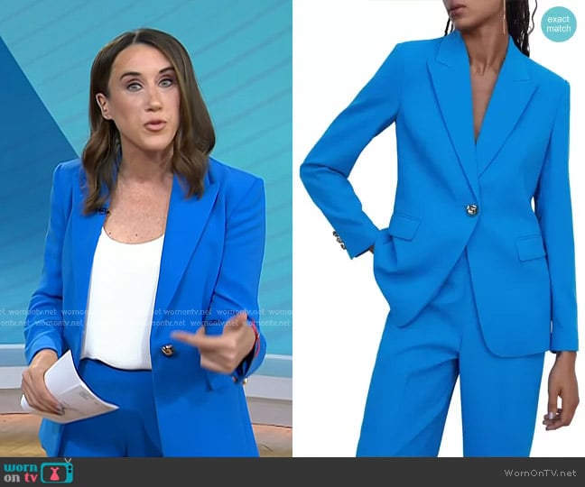 Mango Jewel Button Blazer in Sky Blue worn by Maggie Vespa on Today