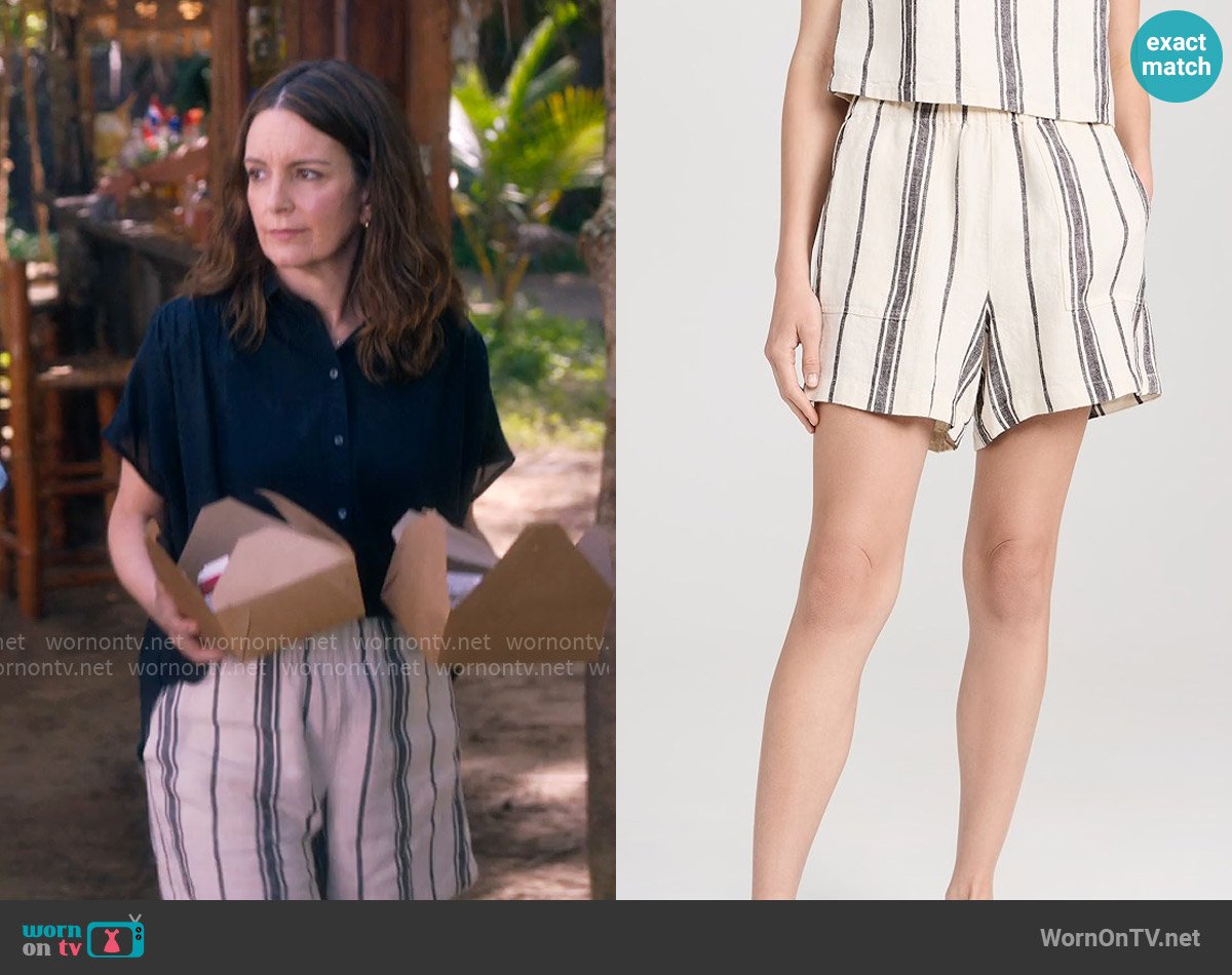 Faherty Big Sur Linen Shorts in Santa Cruz Stripe worn by Kate (Tina Fey) on The Four Seasons