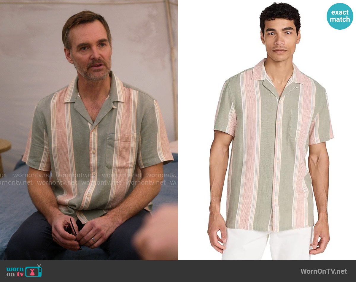 Faherty Short sleeve hemp blend camp shirt in Forest Isle Stripe worn by Jack (Will Forte) on The Four Seasons