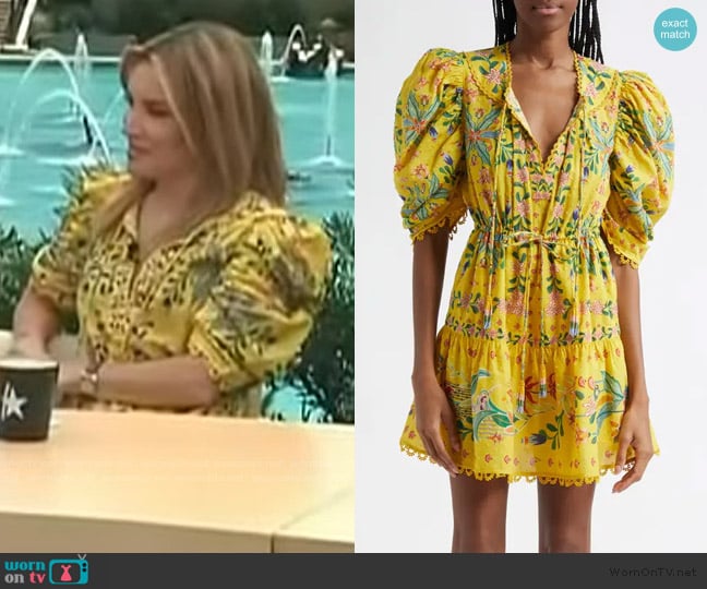 Farm Rio Delicate Flowers Cotton Minidress worn by Kit Hoover on Access Hollywood