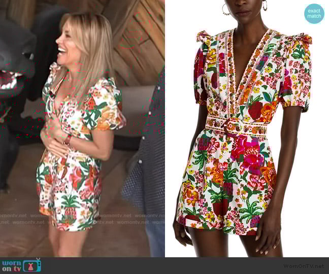 Farm Rio Cotton Flowerful Sketch Romper worn by Kit Hoover on Access Hollywood