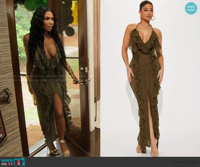 Fashion Nova Devine Ruffle Maxi Dress worn by Brit Eady on The Real Housewives of Atlanta