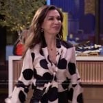 Finola Hughes’s black and white printed tie neck blouse on Live with Kelly