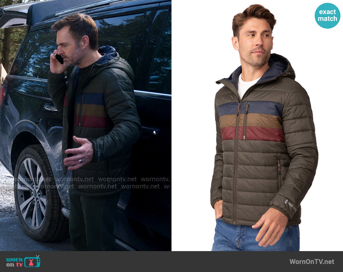 Free Country Tricolor Puffer Hooded Insulated Jacket worn by Jack (Will Forte) on The Four Seasons