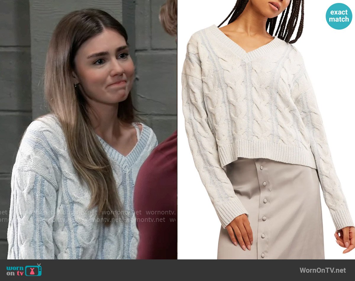 Free People Washed Cable Sweater worn by Emma Scorpio-Drake (Braedyn Bruner) on General Hospital