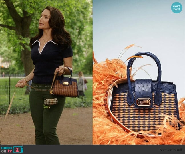Fregoli Canvas Ostrich Leather Blend Bag worn by Charlotte York (Kristin Davis) on And Just Like That